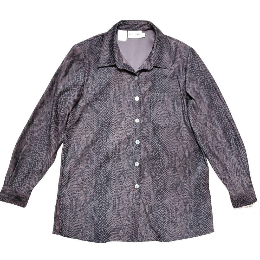 Vintage K.C. Studio Women Retro Snake Print Button-Up Long Sleeves Top Size 12